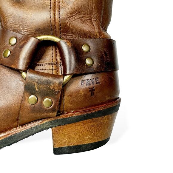 Frye Harness Boots Brown Leather Square Toe Biker Moto Boots Womens size 6 - Picture 5 of 13